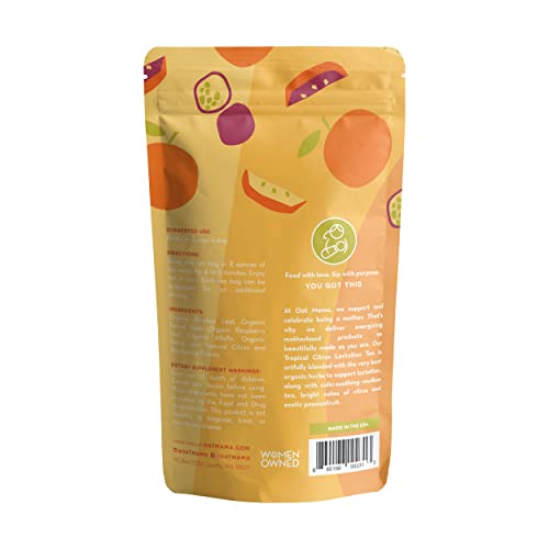 Oat Mama Lactation Tea - Boosts Milk Supply, Organic Herbs, Tropical Citrus, 14 Sachets