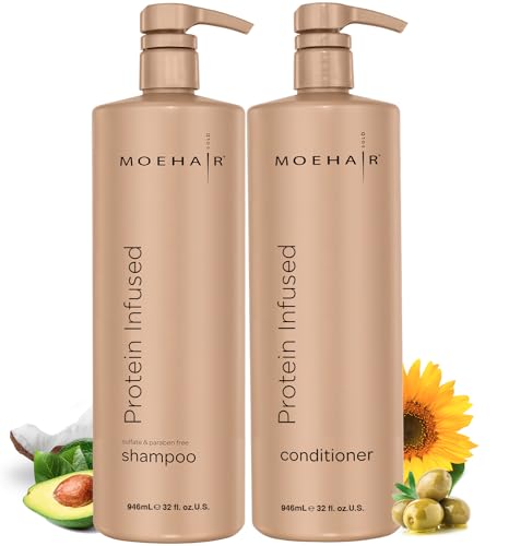 MOEHAIR Protein Infused Shampoo & Conditioner Set - Hydrates & Strengthens Hair - 32 Fl Oz