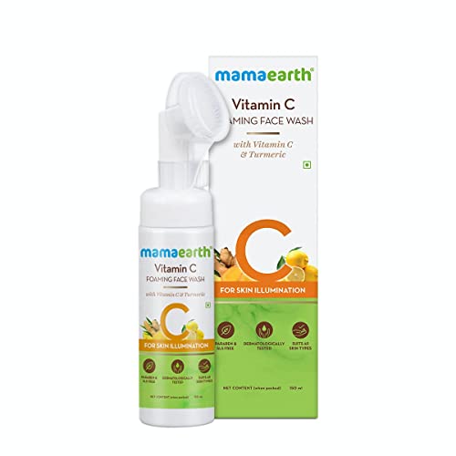 Mamaearth Vitamin C Face Wash with Brush - Gentle Exfoliation, Natural Ingredients - 5.07 Fl Oz