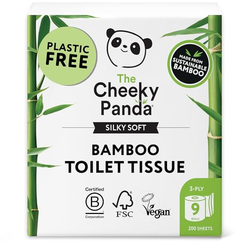 The Cheeky Panda Bamboo Toilet Paper - Soft, Strong 3-Ply, Plastic-Free, Biodegradable - 9 Rolls