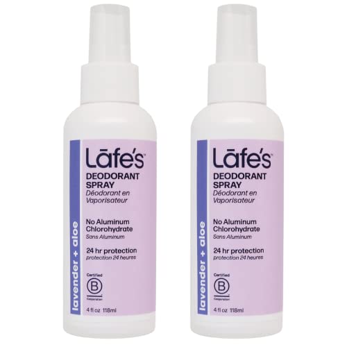 Lafe's Natural Deodorant Spray - 24-Hour Protection, Lavender & Aloe, Vegan - 4oz, 2 Pack