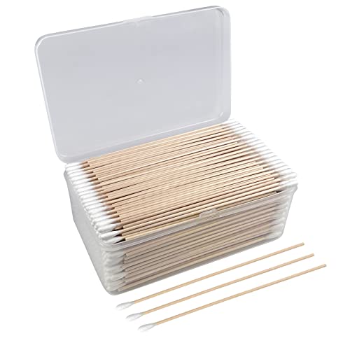 Natural Cotton Swabs - Hypoallergenic, Durable Wooden Sticks, 6 Inch - 500 PCS Reusable Box