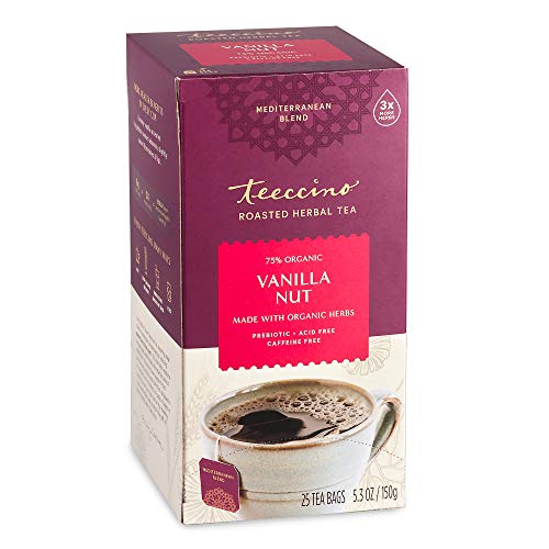 Teeccino Vanilla Nut Herbal Tea - Rich Flavor, Prebiotic Gut Support, Caffeine Free - 25 Bags