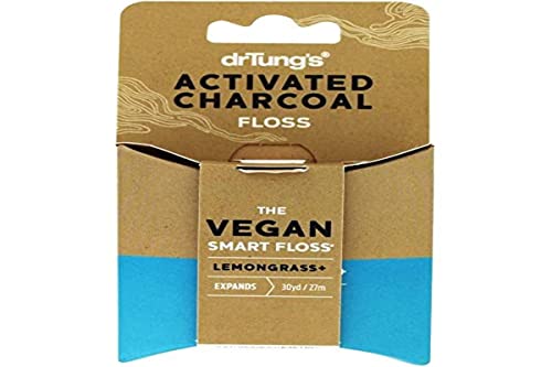 DrTung's Vegan Activated Charcoal Dental Floss - Gentle, Expands & Stretches, Lemongrass - 1 Pack