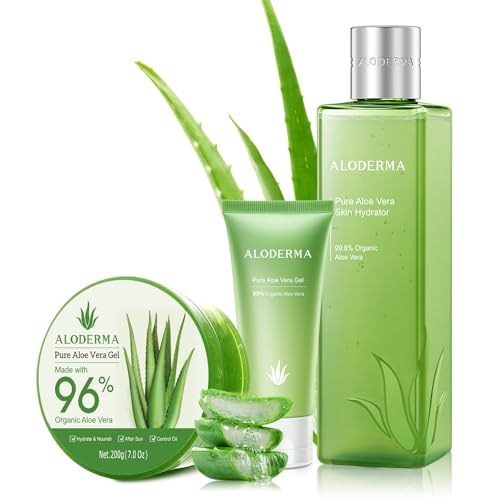 Aloderma Skin Care Set - Intense Hydration with Organic Aloe Vera, 200g & 45g Travel Size