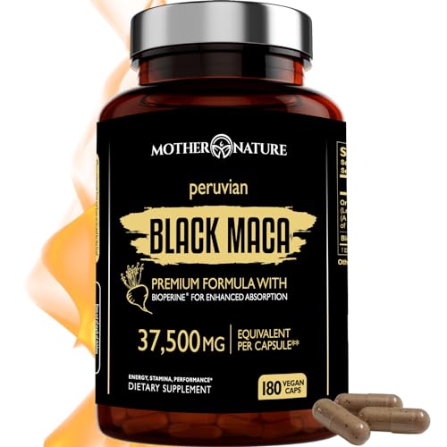 Organic Black Maca Root Extract - Boost Stamina & Energy, Non-GMO, 180 Capsules, 6-Month Supply