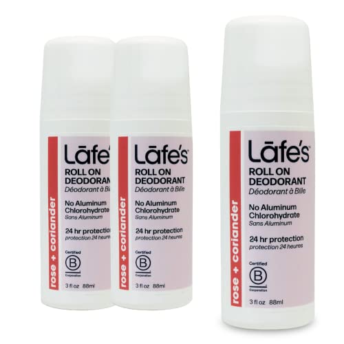 Lafe's Natural Deodorant - 24-Hour Protection, Vegan & Cruelty-Free - Rose & Coriander, 3oz (3 Pack)