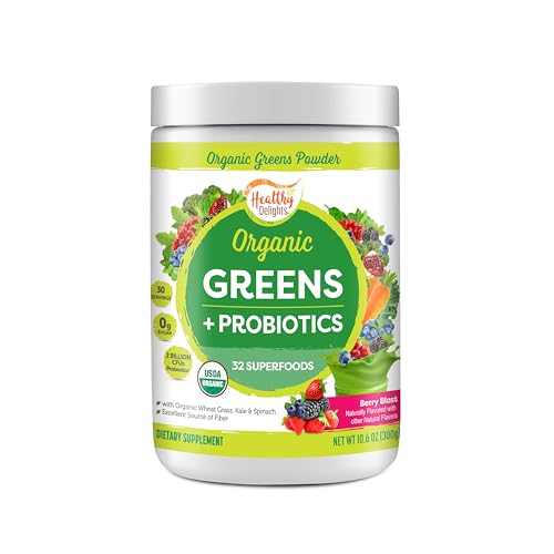 Healthy Delights Organic Greens Powder - Boost Energy, Probiotics, Berry Flavor - 30 Servings