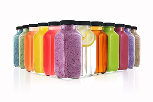 DilaBee 12-Pack Glass Juice Bottles - Leak-Proof, BPA-Free, Easy Clean - 8oz for Juices, Smoothies