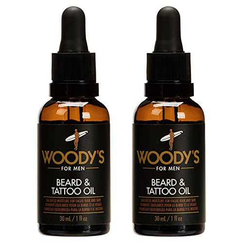 Woody's Beard & Tattoo Oil - Nourishes Beards, Revives Tattoos, Moringa & Argan - 1 Fl Oz (2 Pack)