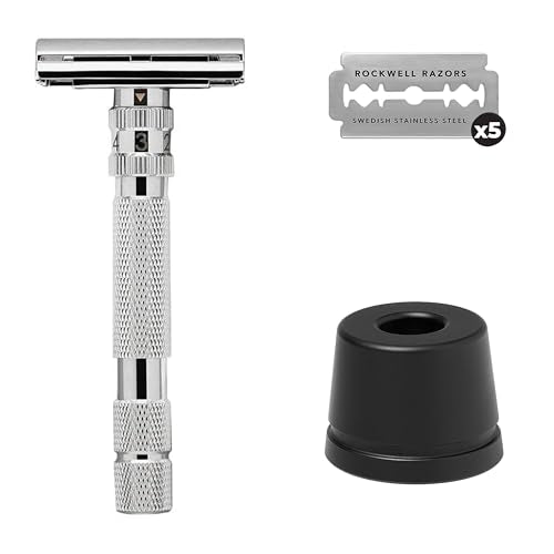 Rockwell Razors T2 Safety Razor - Adjustable Settings, 5 Recyclable Blades, Metal Design