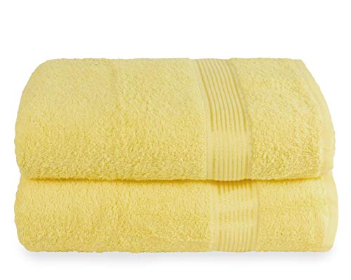 Belizzi Home Cotton Bath Towel Set - Ultra Absorbent, Quick-Dry, Chemical-Free - 28x55 in, Yellow