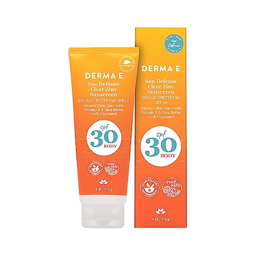 DERMA E Sun Defense Mineral Sunscreen SPF 30 - Broad Spectrum, Fragrance Free - 4 Oz