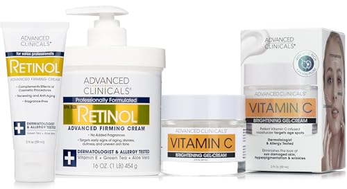 Advanced Clinicals Skin Care Set - Firming Retinol & Brightening Vitamin C - Travel Size Included