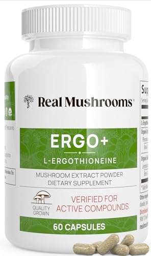 Real Mushrooms L-Ergothioneine Mushroom Supplement - Immune & Brain Support, Organic - 60ct