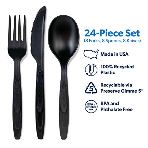 Preserve Recycled Plastic Cutlery Set - Durable, BPA-Free, B Corp Certified - 24 Count, Black