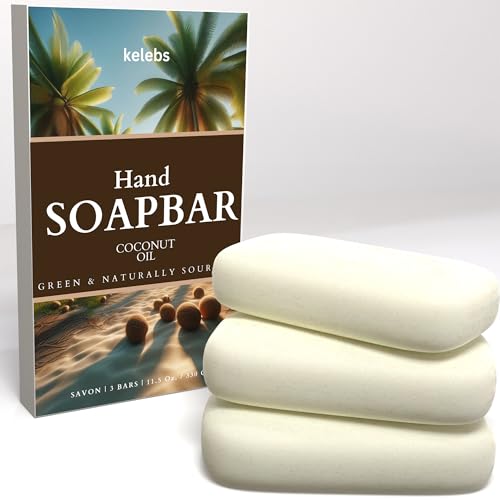 KELEBS Hypoallergenic Hand Soap Bars - Nourishing Coconut, Gentle for Sensitive Skin - Pack of 3