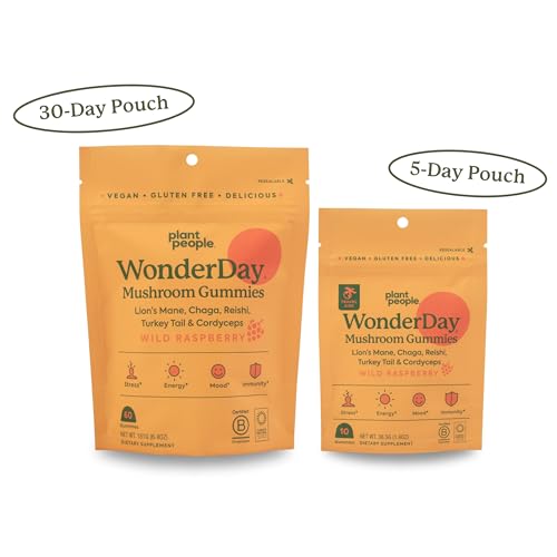 Plant People WonderDay Mushroom Gummies - Daily Mood & Immune Support, Vegan, Natural - 60 Count