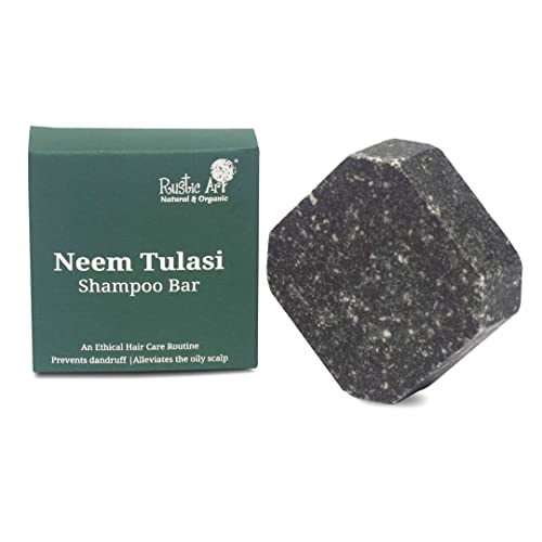 Rustic Art Neem Tulsi Shampoo Bar - Deep Cleansing, Natural Ingredients, 2.65 Oz