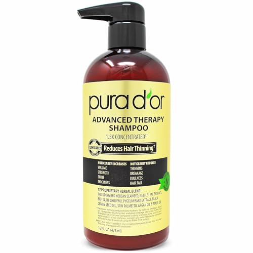 PURA D'OR Advanced Therapy Shampoo - Reduces Hair Thinning, Strengthens & Cleanses - 16oz