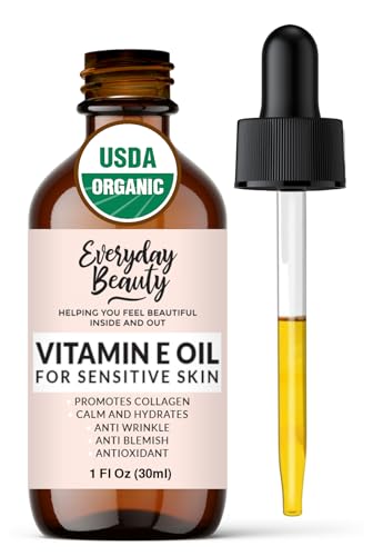 Organic Vitamin E Body Oil - Hydrating for Sensitive Skin, 100% Natural Ingredients - 1 Fl Oz