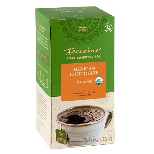 Teeccino Mexican Chocolaté Herbal Tea - Rich Flavor, Prebiotic & Caffeine-Free - 25 Bags