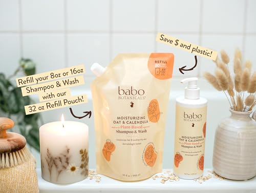 Babo Botanicals Baby Shampoo & Body Wash - Nourishes Dry/Sensitive Skin, Vegan - 16 Fl Oz