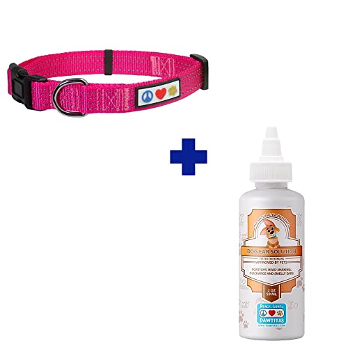 Pawtitas Pet Care Bundle - Reflective Dog Collar, Natural Ear Cleaner for Small Dogs - Pink