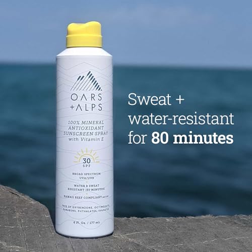 Oars + Alps Mineral SPF 30 Sunscreen Spray - Hydrating, Antioxidant-Rich, Water Resistant - 6 Oz