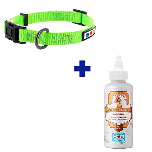 Pawtitas Pet Care Bundle - Durable Large Dog Collar & Natural Ear Cleaner for Relief - 17-27in