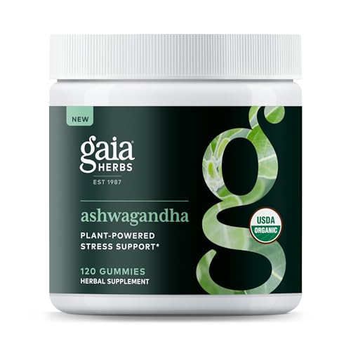 Gaia Herbs Organic Ashwagandha Gummies - Stress Support, Vegan, Non-GMO, 120 Count