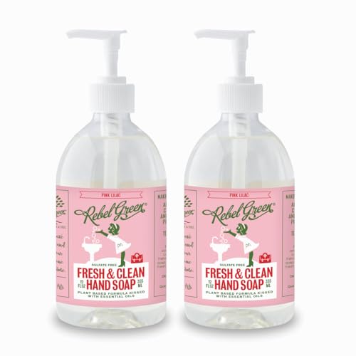 Rebel Green Hand Soap - Nourishing Natural Clean, Gentle on Skin - Pink Lilac, 12 Fl Oz (2 Pack)