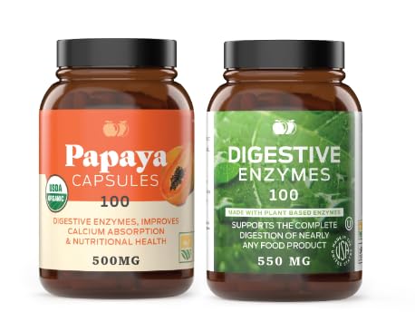 Complete Natural Organic Papaya Enzymes & Digestive Support - 100 Capsules, 600mg Probiotics