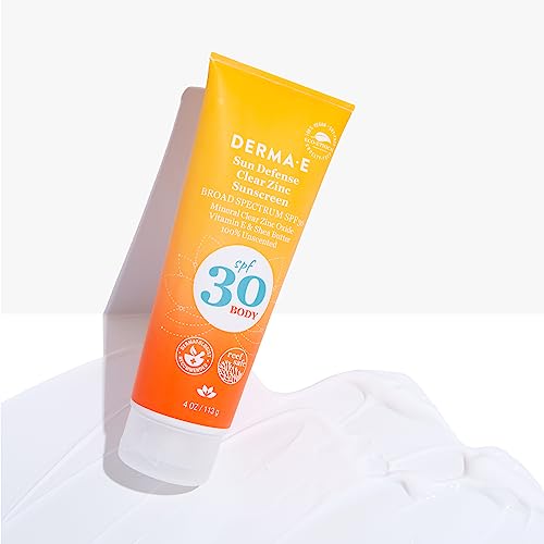 DERMA E Sun Defense Mineral Sunscreen SPF 30 - Broad Spectrum, Fragrance Free - 4 Oz