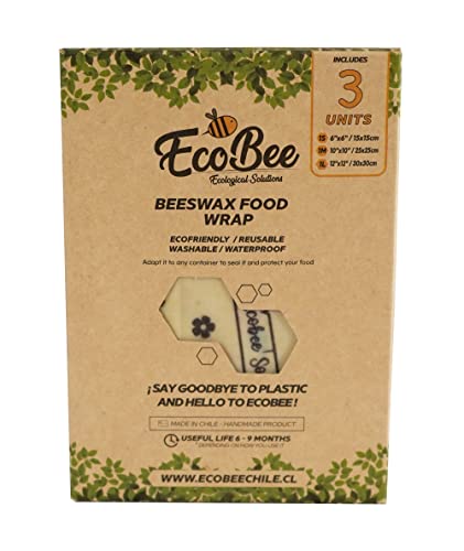 EcoBee Solutions Beeswax Food Wraps - Reusable, Compostable, Airtight Seal - 3 Sizes