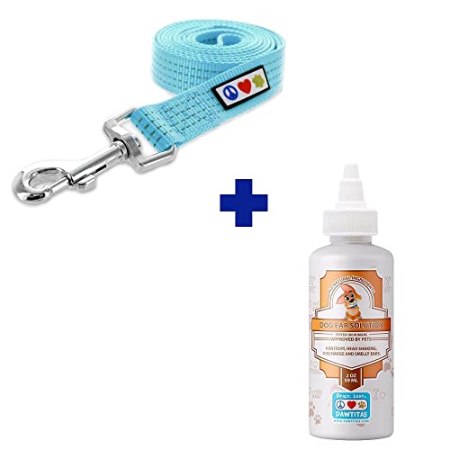 Pawtitas Pet Care Bundle - Heavy-Duty Reflective Leash & 100% Natural Ear Cleaner - Teal