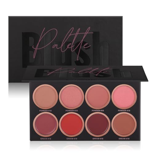 8-Color Blush Palette - Natural Matte Finish, Waterproof & Long-Lasting - 4 Cream & 4 Powder Shades