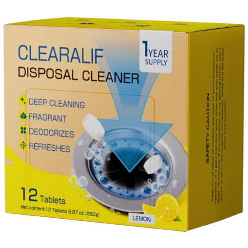 CLEARALIF Garbage Disposal Cleaner - Removes Residue, Fresh Lemon Scent, 12 Effervescent Tablets