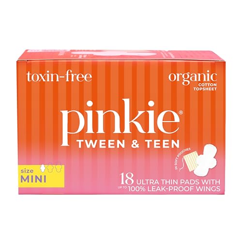 Pinkie Period Pads for Tweens & Teens - Organic Cotton, Hypoallergenic, 18 Count