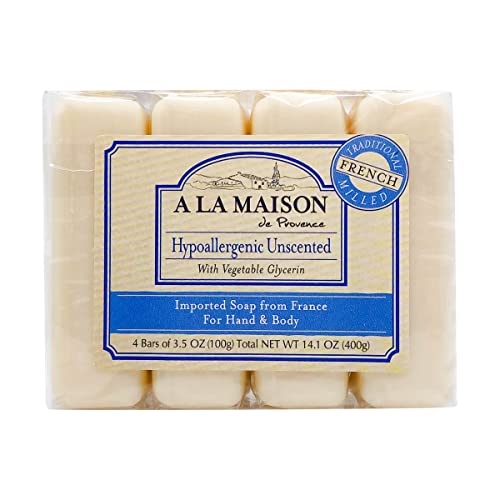 A LA MAISON Hypoallergenic Bar Soap - Gentle Clean, Natural Ingredients - 3.5 Oz, 4 Pack