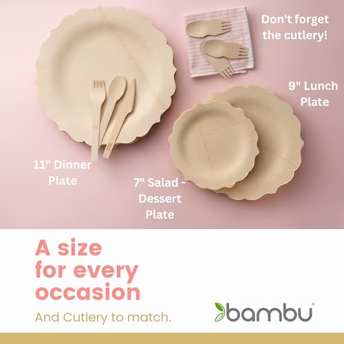 Bambu Compostable Bamboo Plates - 100% Biobased, Durable & Elegant, 7 Inch, Pack of 25