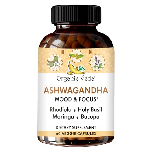 Organic Veda Ashwagandha Capsules - Mood & Focus Support with Black Pepper - 60 Count