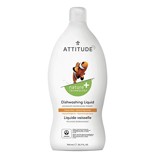 ATTITUDE Dishwashing Liquid - EWG Verified, Vegan, Naturally Derived, Citrus Zest - 23.7 Fl Oz