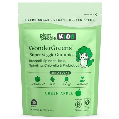 Plant People Kids WonderGreens Gummies - Boost Immunity & Digestion, Organic Apple Flavor - 30 Count