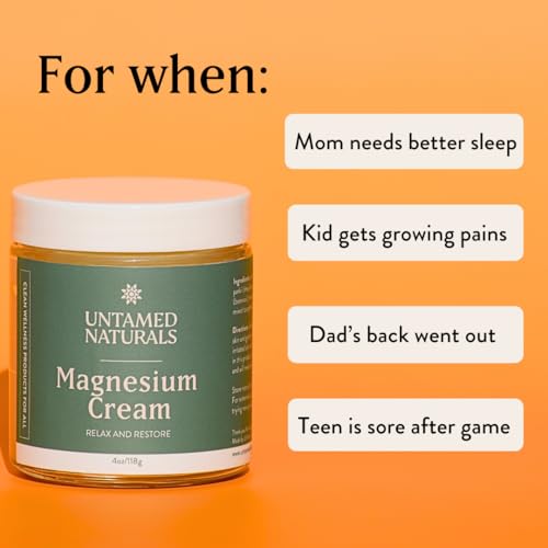 Untamed Naturals Magnesium Cream - Relieves Stress & Aches, Mint Scent, 4oz for Relaxation