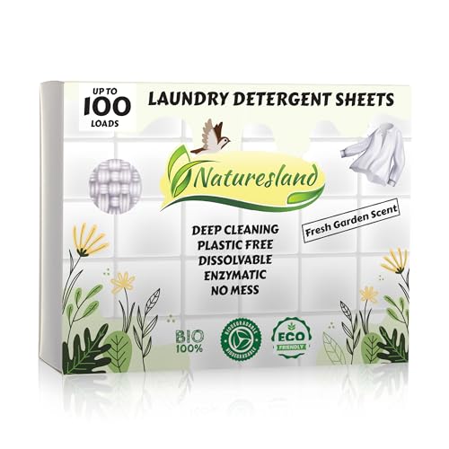 Naturesland Laundry Detergent Sheets - Powerful Stain Removal, Hypoallergenic, 50ct