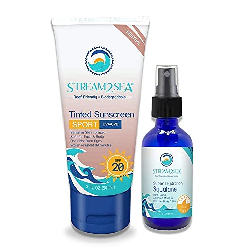 STREAM 2 SEA Mineral Sunscreen & Squalane Bundle - Natural Hydration & Protection - SPF 20, 5oz