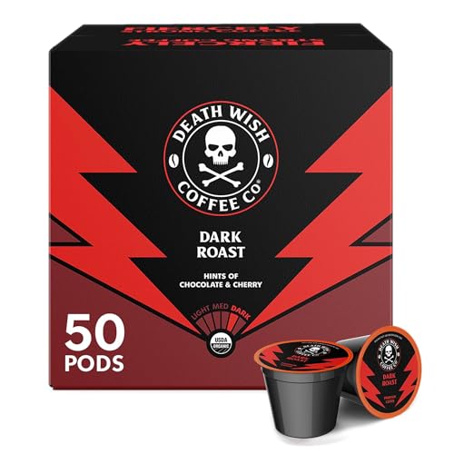 Death Wish Coffee Dark Roast Pods - Bold Flavor, Fair Trade & Organic - 50 Count