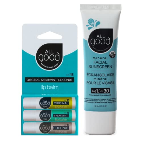 All Good Sunscreen Bundle - Soothing SPF 15 Lip Balm & SPF 30 Facial Lotion - 3-Pack