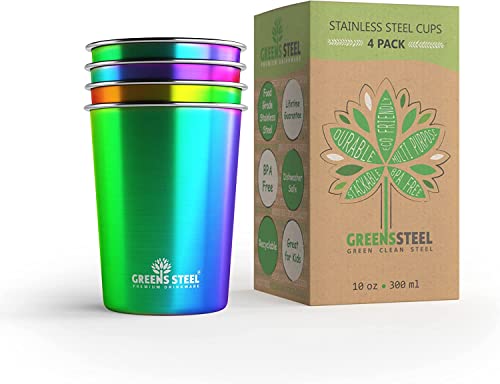 Greens Steel Drinking Glass - Durable, Toxin-Free, Rust-Resistant, 10oz Stainless Steel - 4 Pack